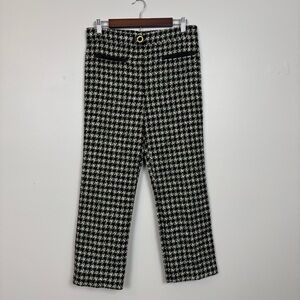 Zara Pants Medium Black Green Tweed Houndstooth Cropped High Rise